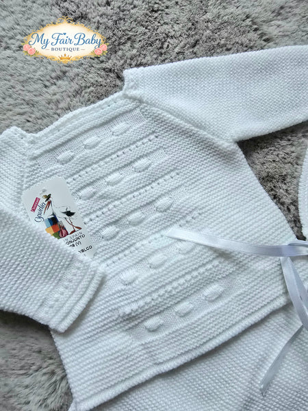 Spanish Creaciones Gavidia Unisex Baby White Knitted 3pc Lace Set 6209