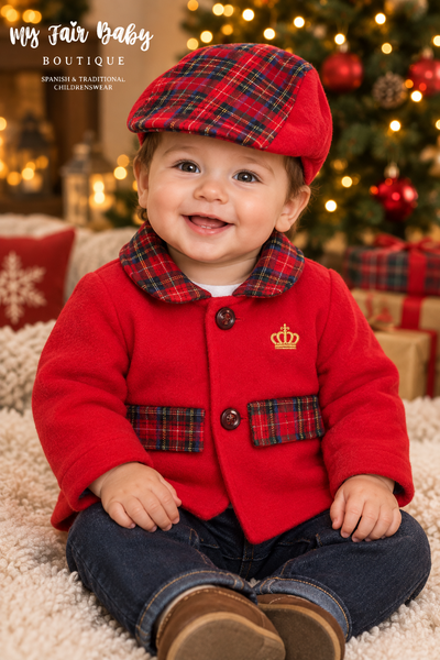 Beau Kid Traditional Baby Boys Red Tartan Jacket & Cap Set ~ 0-12m