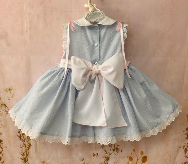 Sonata Infantil Spanish Girls Blue & Pink Plumeti Smocked Puffball Dress VE2509 ~ MADE TO ORDER