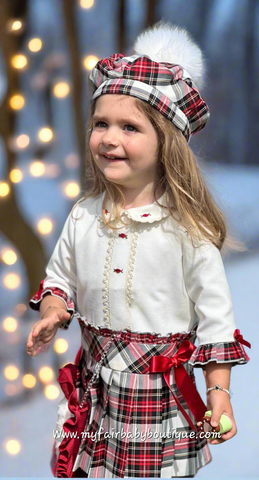 Sonata Infantil AW25 Spanish Girls Red Plaid Dropwaist Dress IN2502 ~ MADE TO ORDER