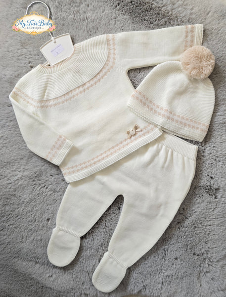 Spanish Unisex Baby Cream & Camel Knitted 3PC Set C2024 - 3-9M