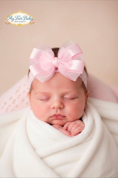 Pink Lace & Bow Baby Girls Headband