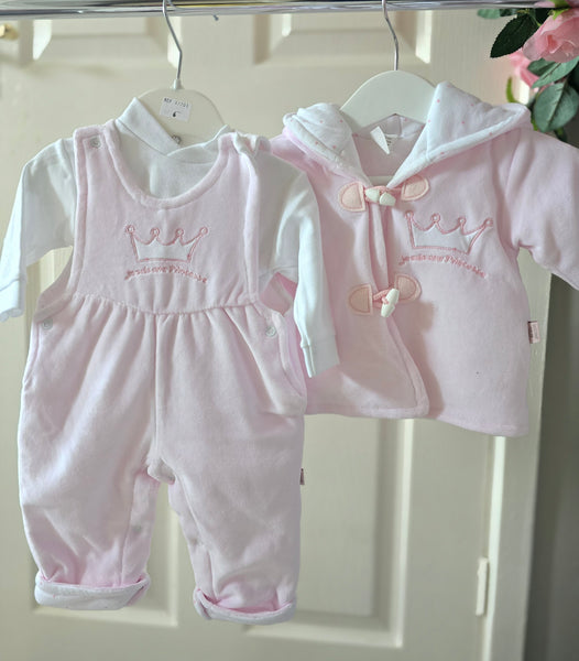 Traditional Baby Girls Pink Dungaree & Jacket 3pc Set