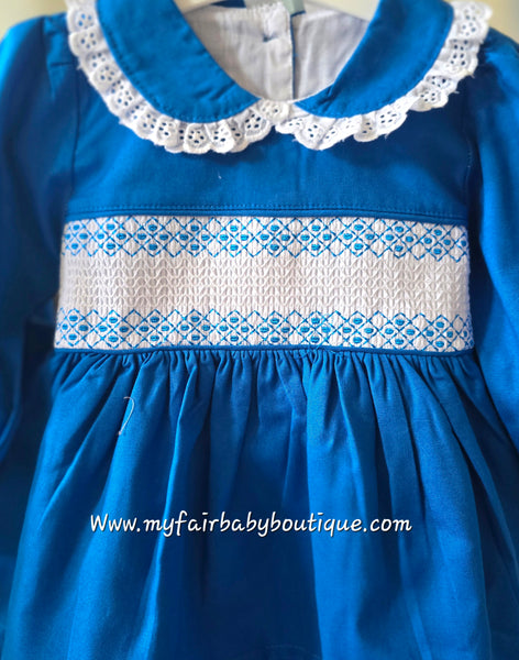 Mabini Traditional Spanish Girls Royal Blue Smocked Dress 3881 ~ 0-6y