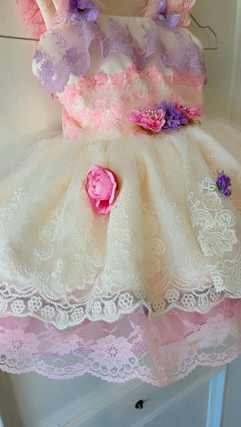 Ela Confeccion SS26 Girls Pink & Lilac Lace Eloise Puffball Dress - MADE TO ORDER