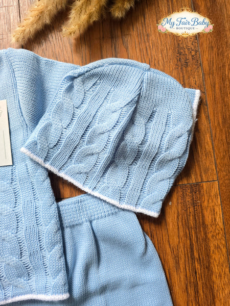 Spanish Baby Boys Petrol Blue Knitted 3pc Set ~ 0-3m