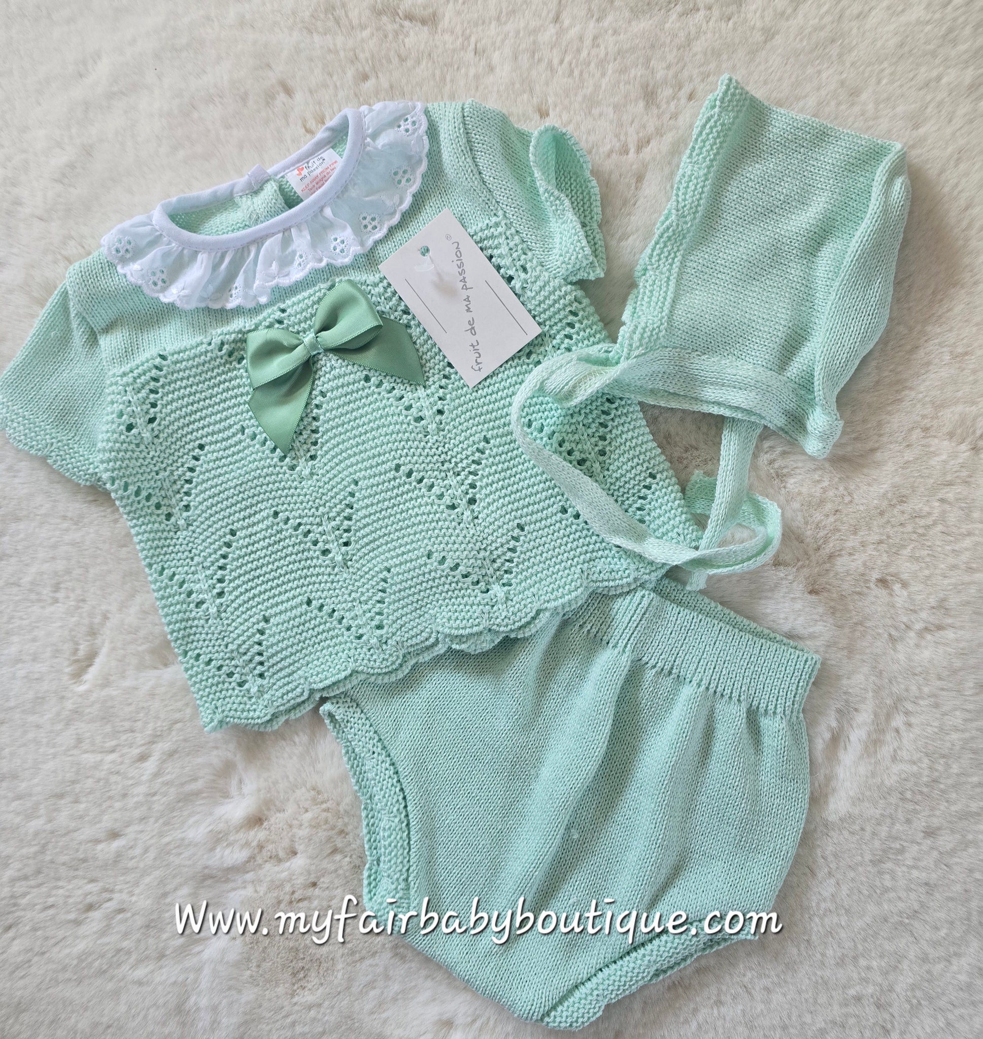 Spanish Baby Girls Mint Green Knitted Jam Pant Set ~ 0-3m