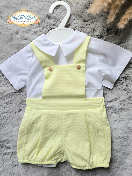 Spanish Baby Boys Lemon Pique Dungaree Set 24122 ~ 3-36m