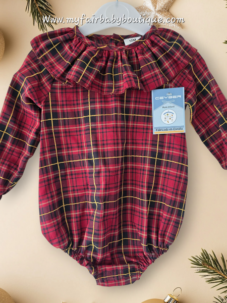 Ceyber AW25 Spanish Girls Red Tartan Christmas Romper 25517 ~ 12-36m
