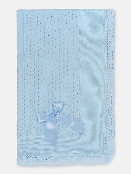 Spanish Baby Boys Blue Lace Trimmed Shawl / Blanket
