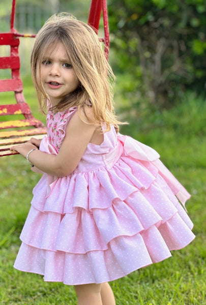 Sonata Infantil Girls Pink Polkadot Puffball Dress VE2525 - MADE TO ORDER