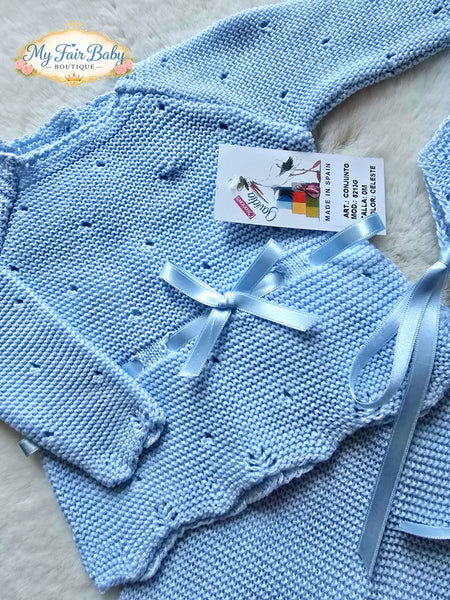 Spanish Creaciones Gavidia Spanish Baby Boys Blue Knitted 3pc Set 8213