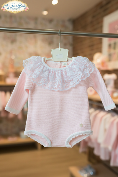 Spanish Baby Girls Pink Lace Knitted Romper P9215 ~ 3-24m