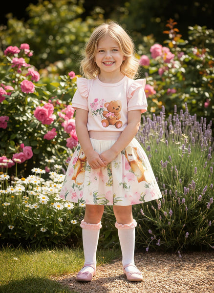 Beau Kid Traditional Girls Pink Teddy Bear Skirt Set ~ 2-8y