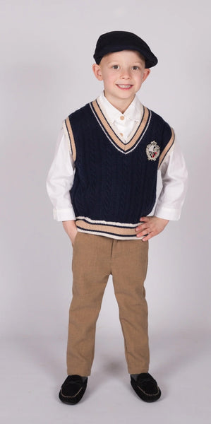 Beau Kid Traditional Boys Navy & Camel Tank Top 4pc Set 2802b