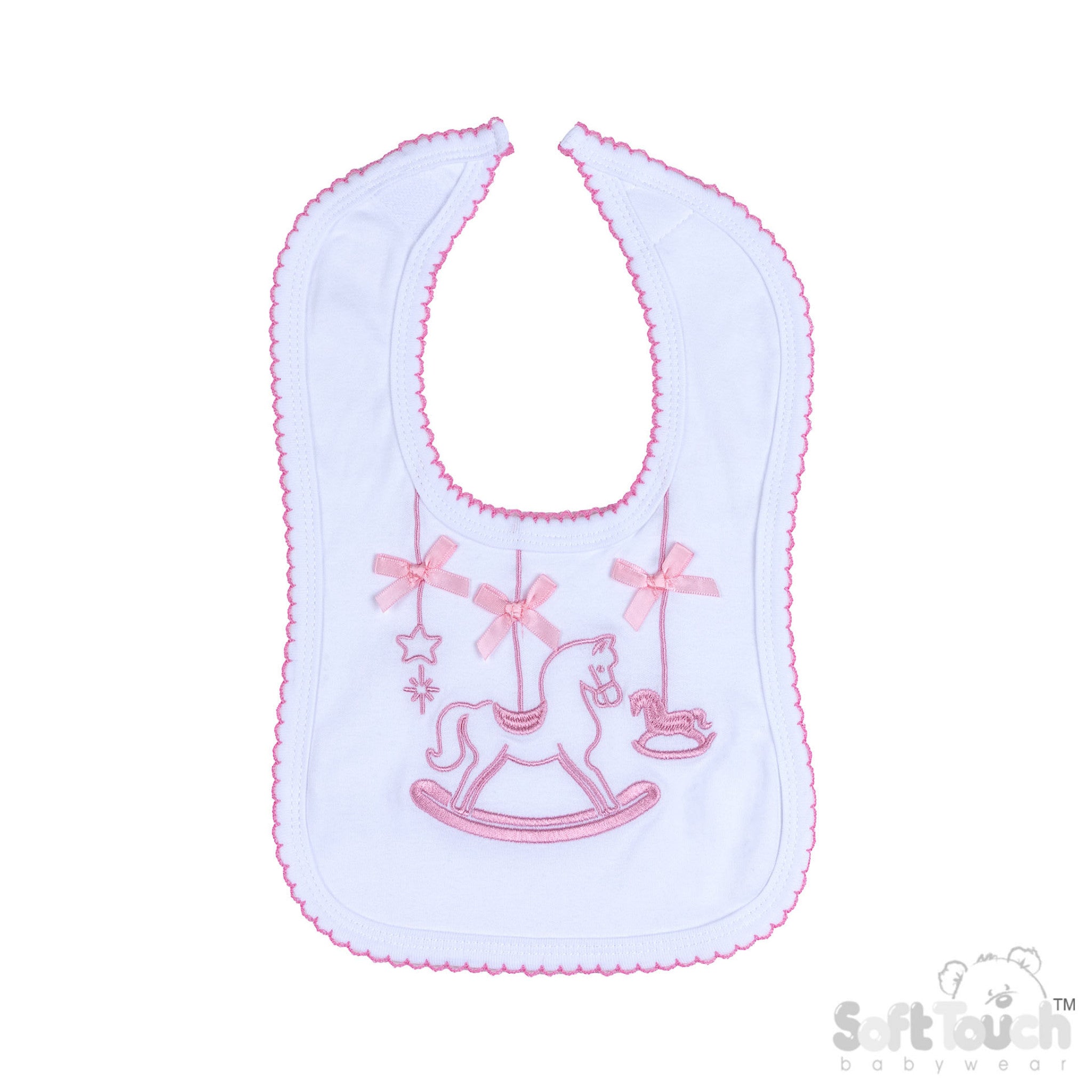 Baby Girls White & Pink Rocking Horse Bib