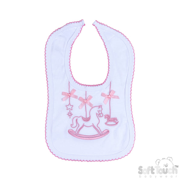 Baby Girls White & Pink Rocking Horse Bib