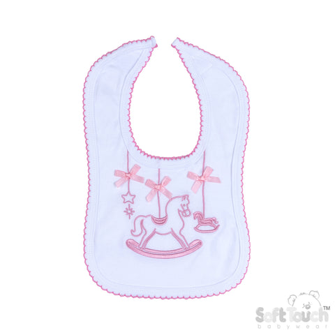 Baby Girls White & Pink Rocking Horse Bib