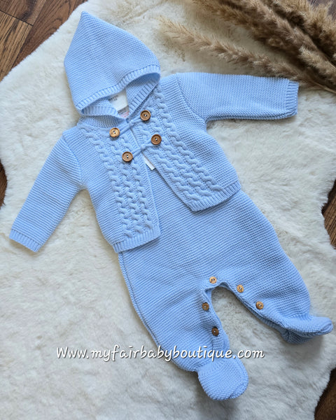 Spanish Baby Boys Blue Knitted Dungarees & Cardigan Set 3120