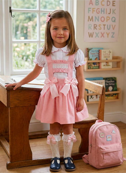 Sonata Infantil Spanish Girls Gingham Pinafore School Dress & Blouse Set C02601 - MADE TO ORDER