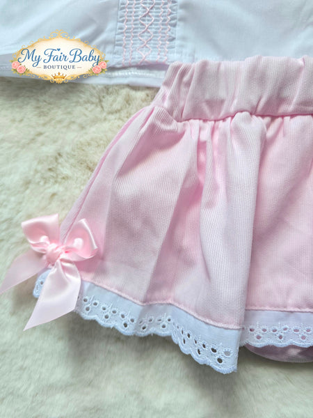 Spanish Baby Girls Pink Smocked Summer Skort & Hat Set M002S ~ 6-24m