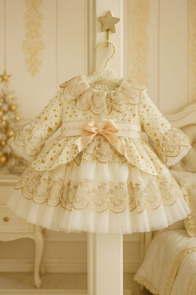 Sonata AW25 Spanish Girls Cream & Gold Star Christmas Dress NA2501 - MADE TO ORDER