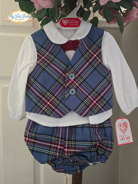 Spanish Baby Boys Plaid Mock Waistcoat 2pc Set