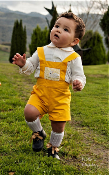 Sonata Infantil Spanish Baby Boys Yellow Smocked Easter Bunny Dungarees VE2122 - MADE TO ORDER