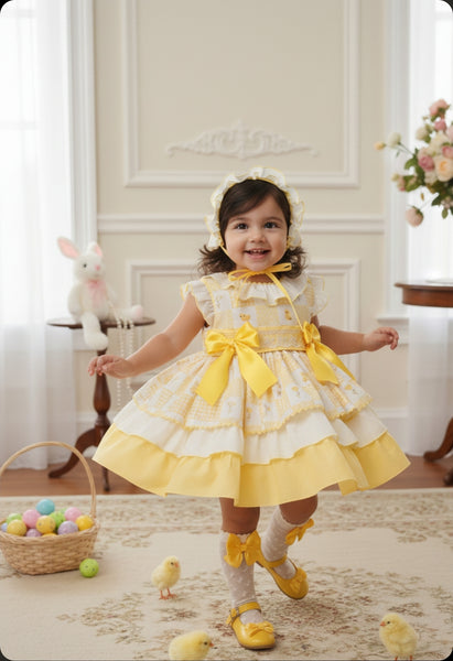 Sonata Infantil SS26 Girls Lemon Easter Chick Puffball Dress VE2603 ~ MADE TO ORDER