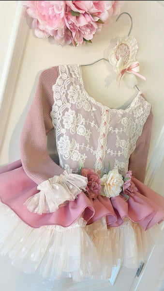 Ela Confeccion AW26 Spanish Girls Pink Knitted Puffball Dress - MADE TO ORDER