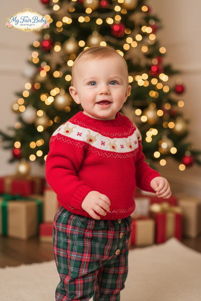 Spanish Baby Boys Red Reindeer Trouser Set