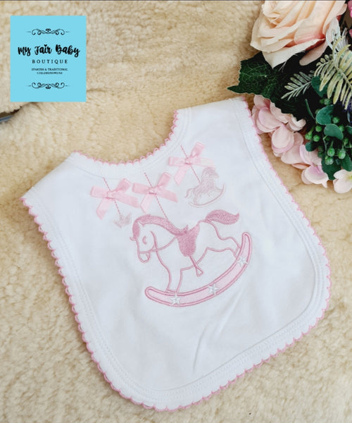 Baby Girls White & Pink Rocking Horse Bib