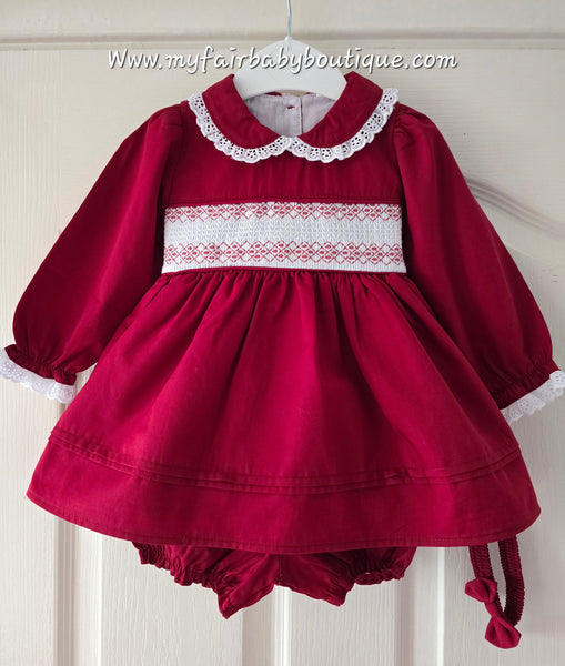 Mabini Traditional Spanish Girls Burgundy Smocked Christmas Dress 2827 ~ 0-6y