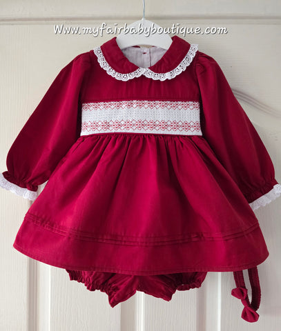 Mabini Traditional Spanish Girls Burgundy Smocked Christmas Dress 2827 ~ 0-6y