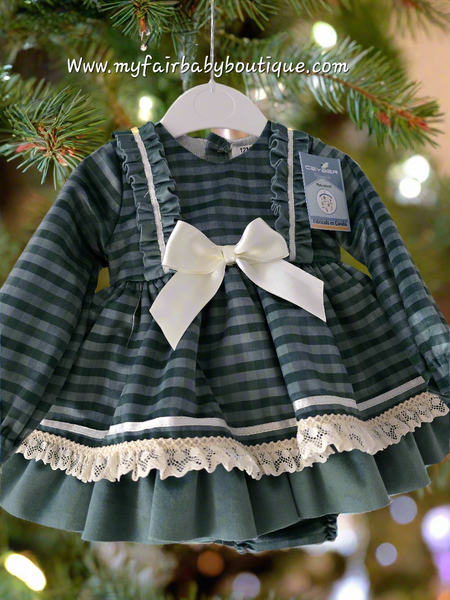 Ceyber AW25 Spanish Girls Green Velvet Checked Dress B2550 ~ 12m-6y