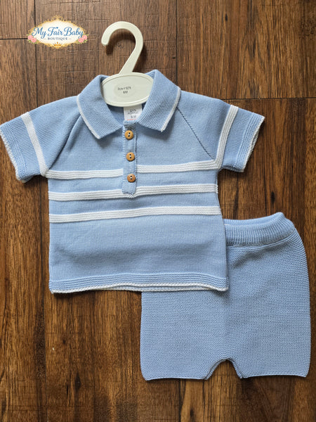 Spanish Baby Boys Blue Striped Knitted Short Set 5279 - 6-36m