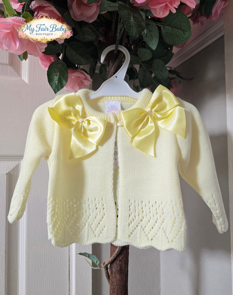 Spanish Baby Girls Lemon Large Bow Bolero Cardigan - 0-24m