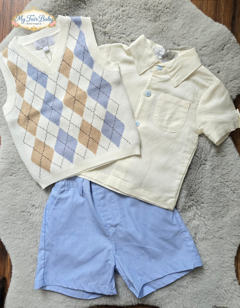 Beau Kid SS26 Boys Blue Short & Tank Top 3pc Set T102