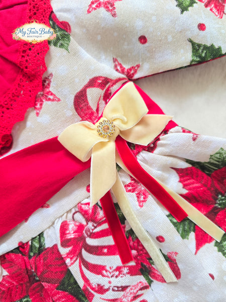 Traditional Girls Red Poinsetta Christmas Dress ~ 1-6y