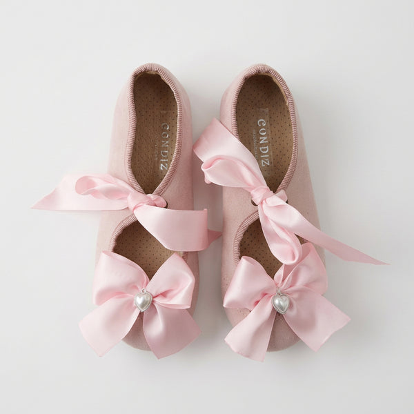 Spanish Girls Pink Suede Bow & Charm Shoes