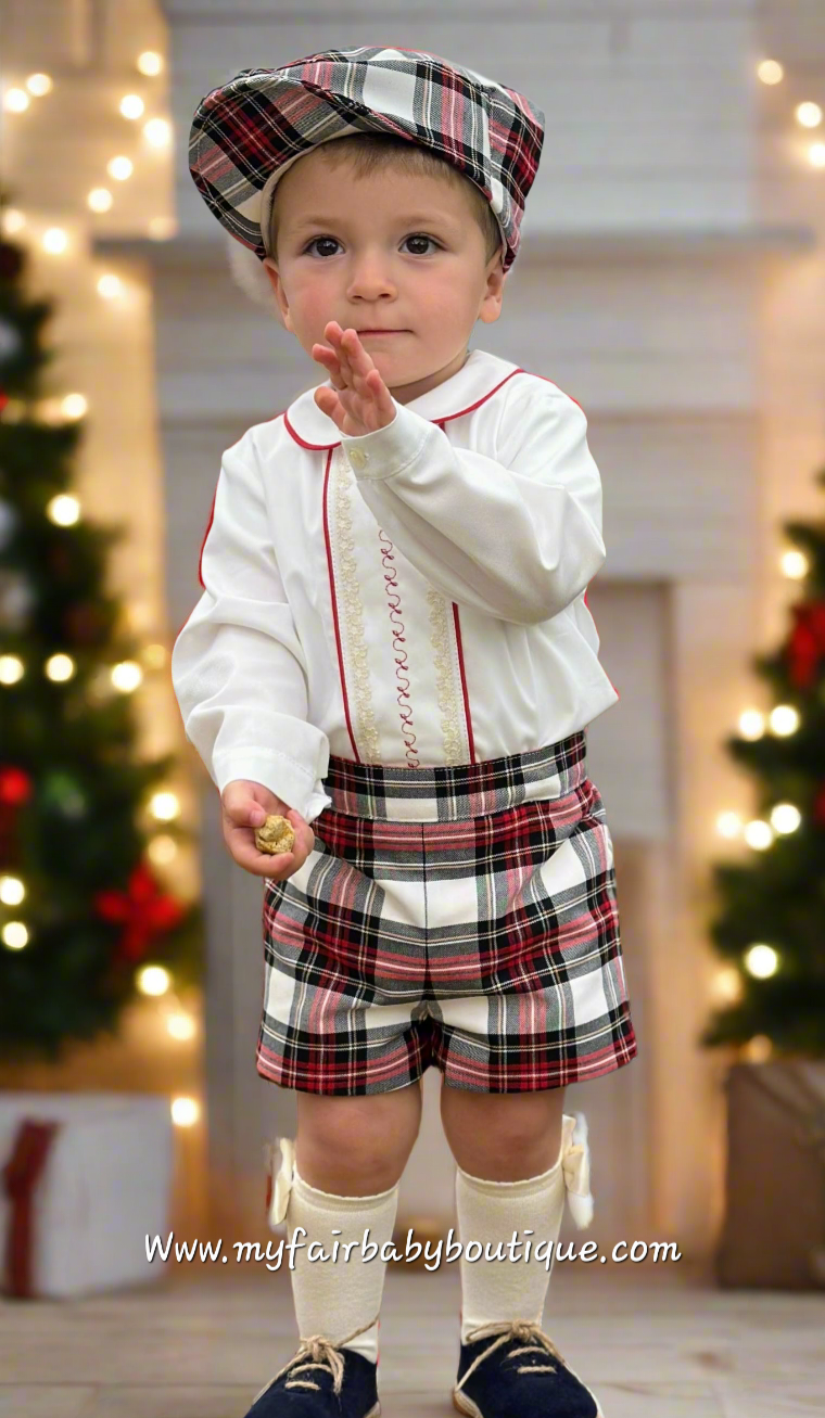Sonata Infantil AW25 Spanish Baby Boys Red Plaid Short Set IN2504 - MADE TO ORDER