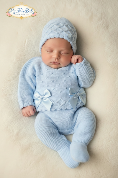 Spanish Baby Boys Blue Knitted 3pc Set C1003 ~ 0-12m