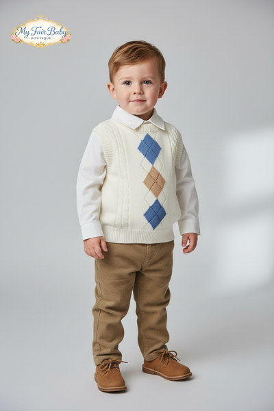 Beau Kid Traditional Boys Argyle Tank Top 3pc Set 2818