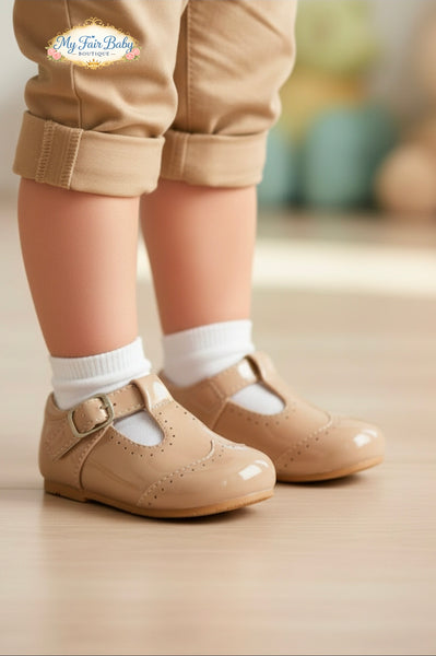 Traditional Baby Boys Camel Hard Soled Shoes