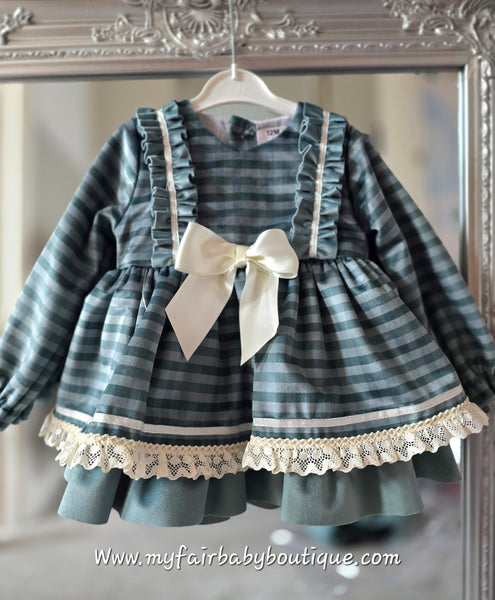 Ceyber AW25 Spanish Girls Green Velvet Checked Dress B2550 ~ 12m-6y