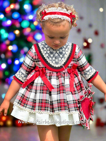 Sonata Infantil AW25 Spanish Girls Red Plaid Christmas Puffball Dress IN2501 ~ MADE TO ORDER