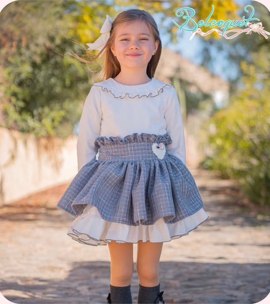 Belcoquet AW26 Older Girls Ibis Grey Boucle Dropwaist Dress