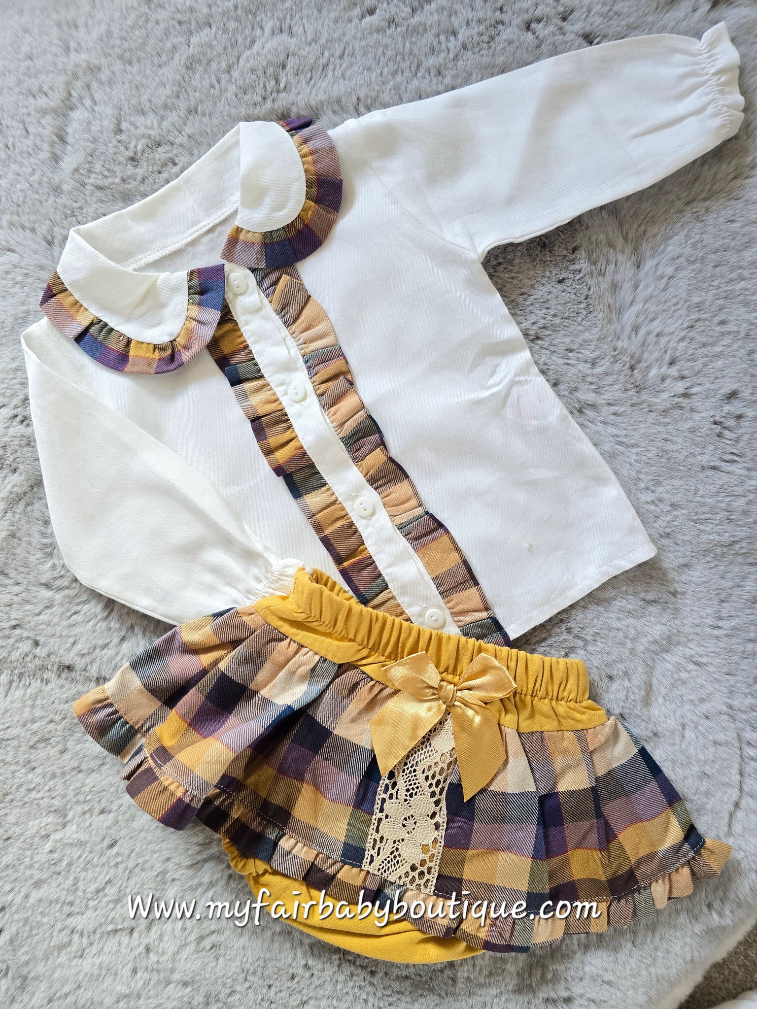 Spanish Baby Girls Mustard Check Jam Pant Set - 3-18m
