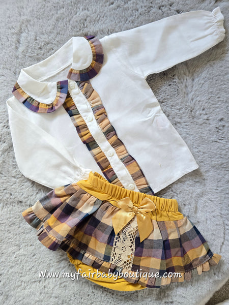Spanish Baby Girls Mustard Check Jam Pant Set - 3-18m