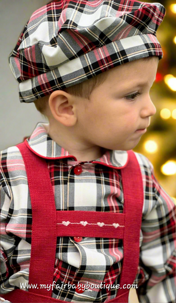 Sonata Infantil AW25 Spanish Baby Boys Red Dungaree & Tartan Shirt Set IN2507 - MADE TO ORDER